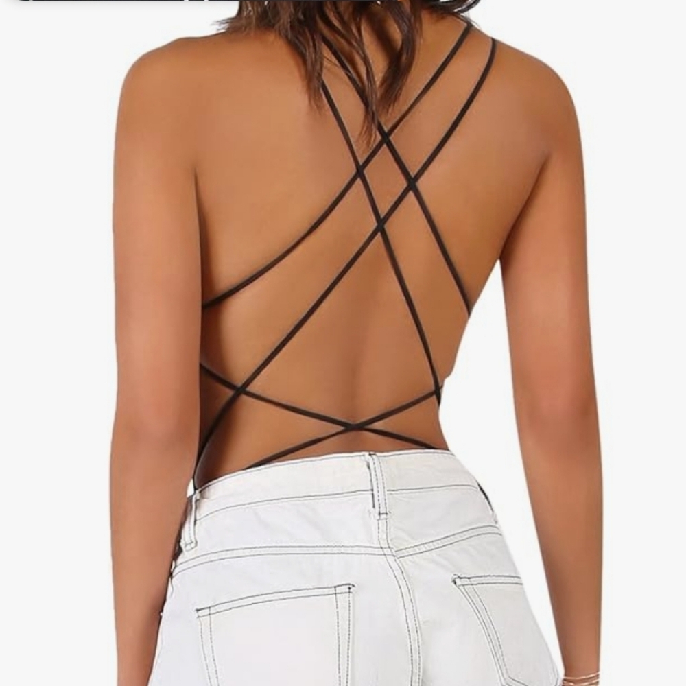 Strappy Open-Back Bodysuit in Black